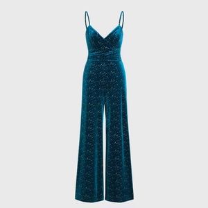 Blue and silver velvet jumpsuit